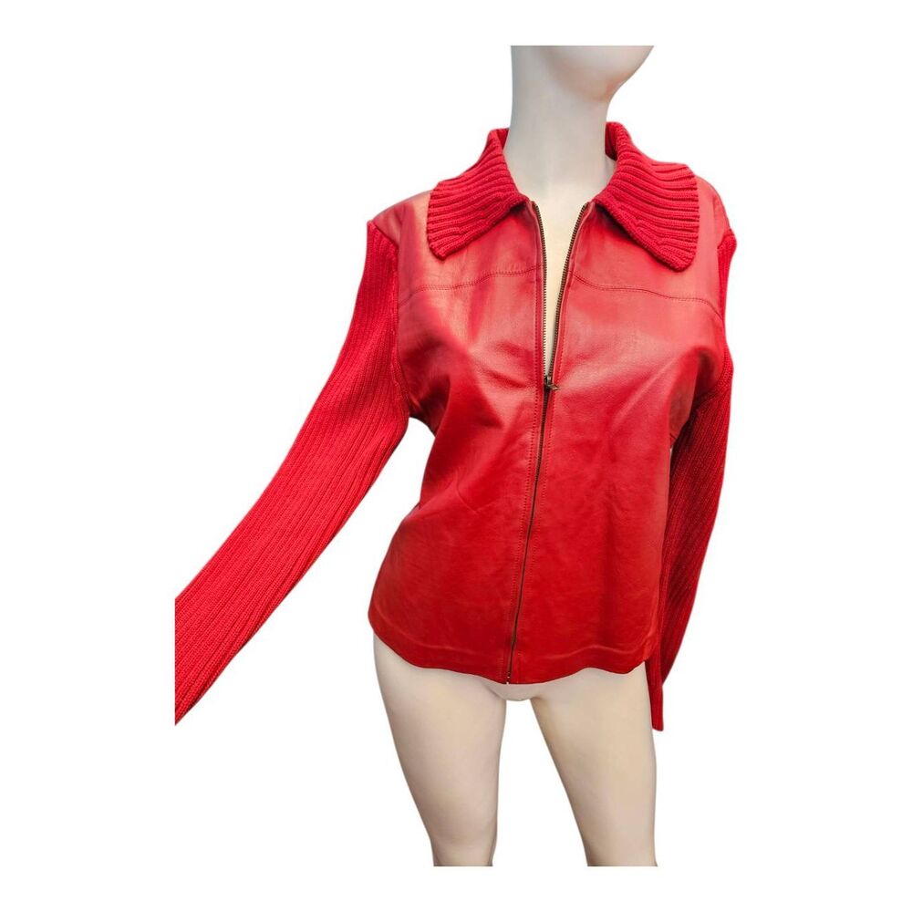 Maurice Sasson Red Leather Sweater Jacket Womens Size Large